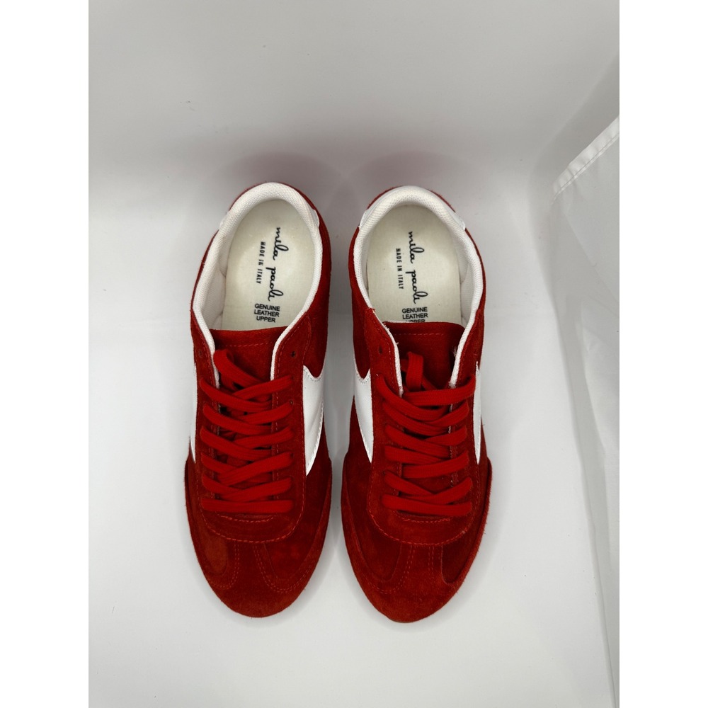 Mila Paoli Italy Red Suede Leather Sneakers Womens 8 EU 39 Star Pattern